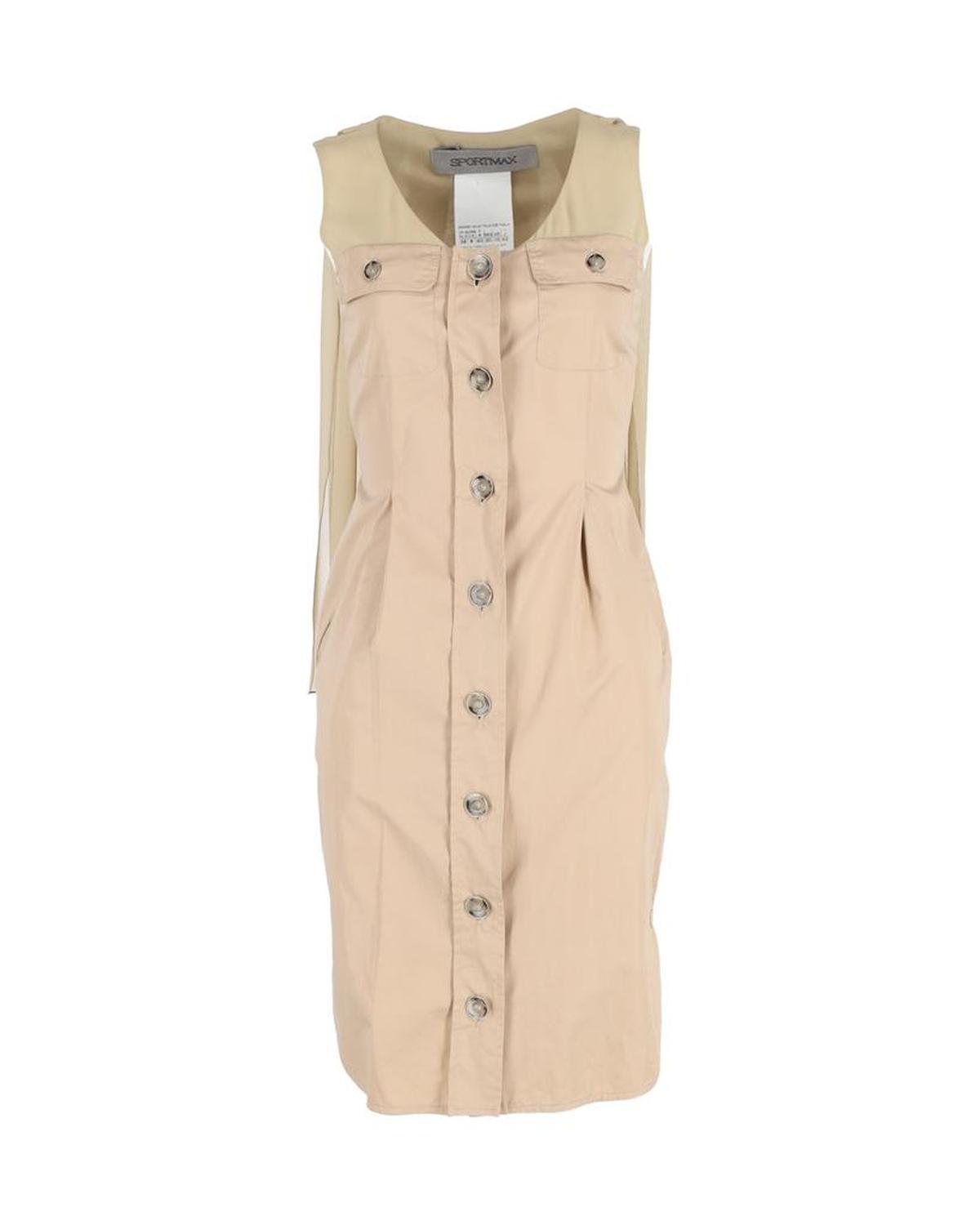 Max Mara Sportmax Safari-Style Sleeveless Dress in Beige Silk