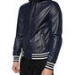 Dolce & Gabbana Blue Leather Full Zip Hooded Bomber Jacket