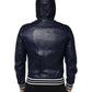 Dolce & Gabbana Blue Leather Full Zip Hooded Bomber Jacket