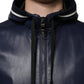 Dolce & Gabbana Blue Leather Full Zip Hooded Bomber Jacket