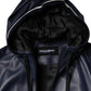 Dolce & Gabbana Blue Leather Full Zip Hooded Bomber Jacket