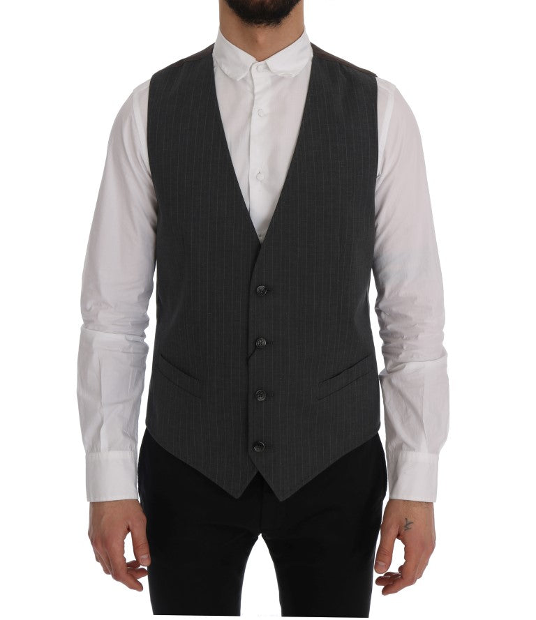 Dolce & Gabbana Elegant Striped Gray Waistcoat Vest