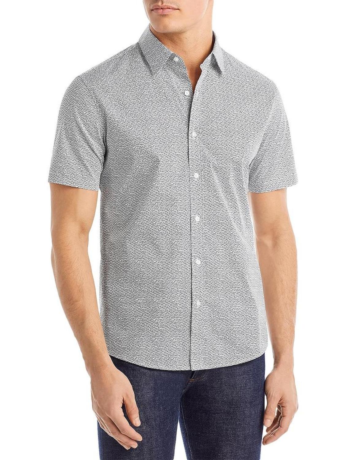 Mens Printed Cotton Button-Down Shirt