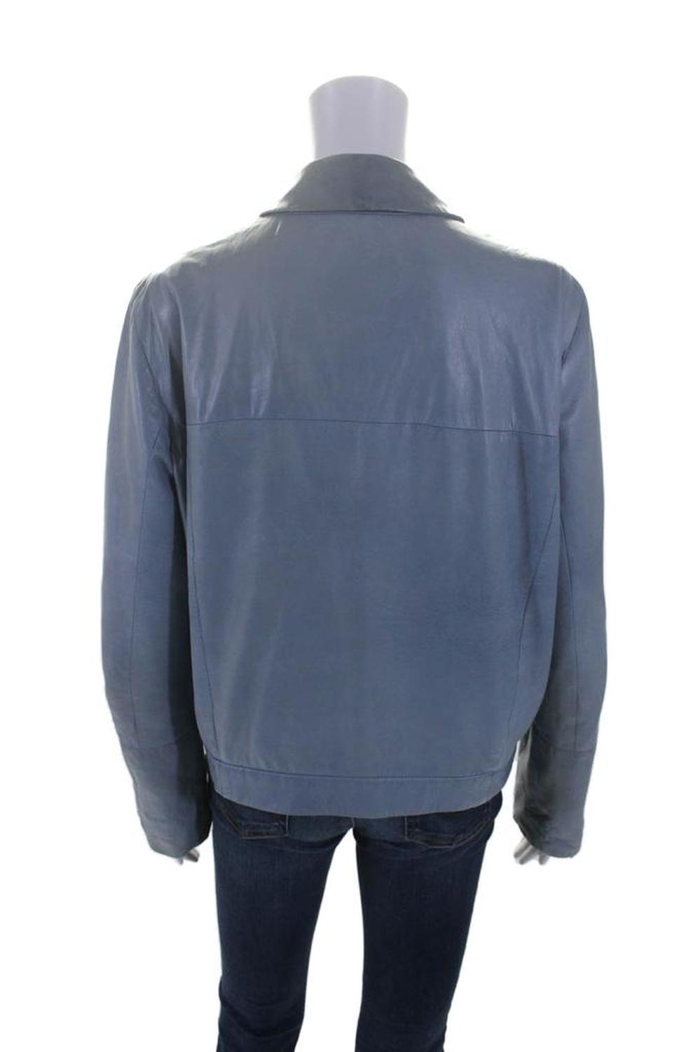 'S Max Mara Womens Leather Full Zipper Long Sleeves Jacket Blue