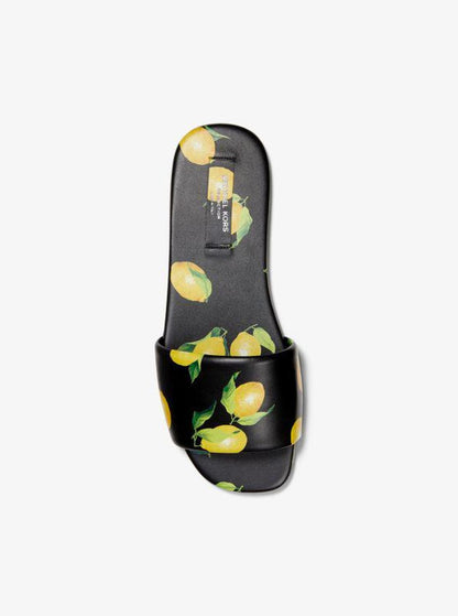 Delphine Lemon-Print Leather Slide Sandal