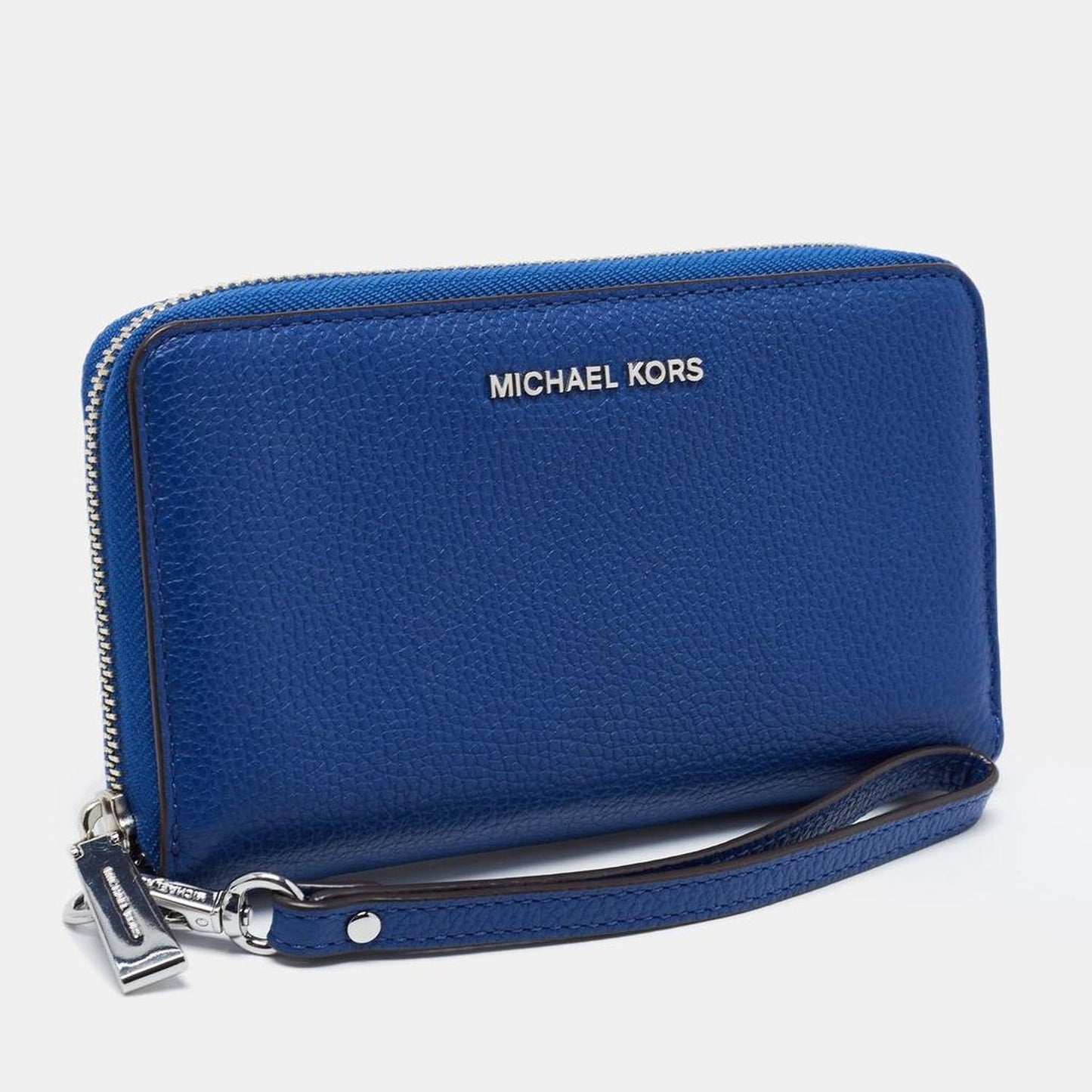 Michael Kors Blue Leather Jet Set Zip Around Wristlet Wallet..