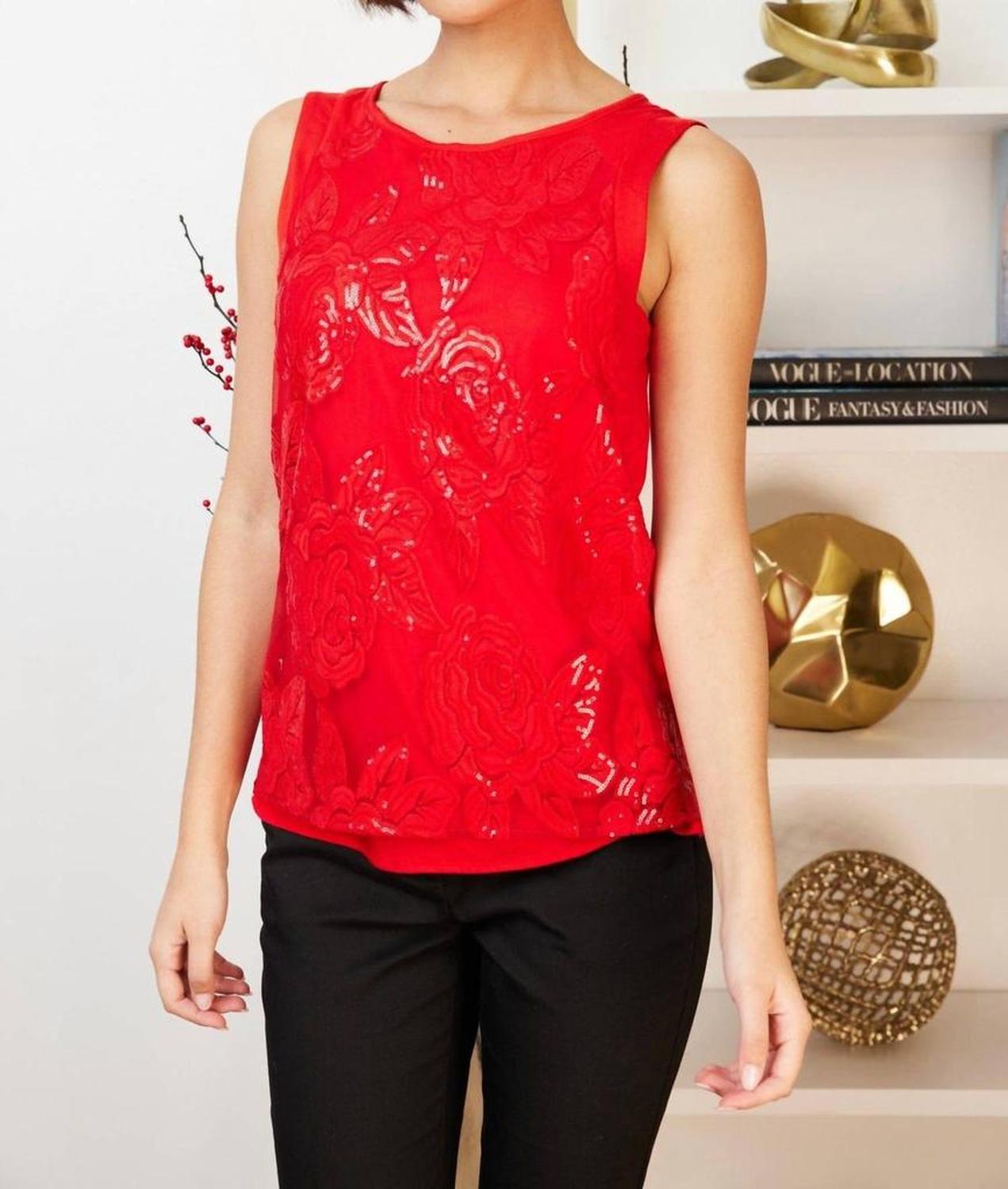 Gail Sequins Tank In Red