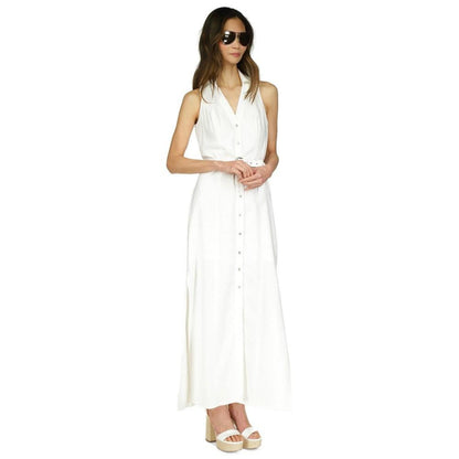 Petite Belted Button-Down Linen Maxi Dress