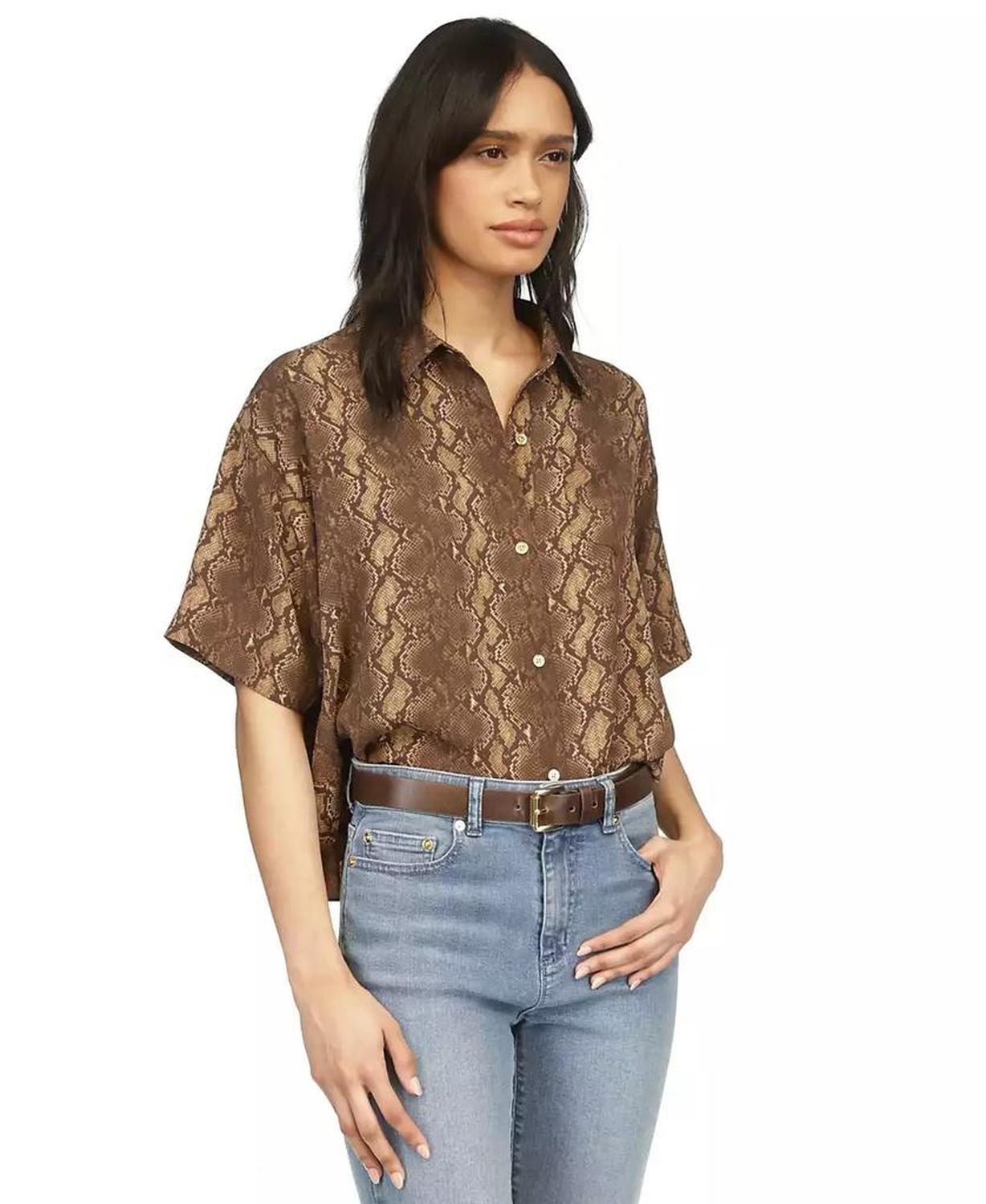 Women's Snakeskin-Print Pleated-Back Shirt