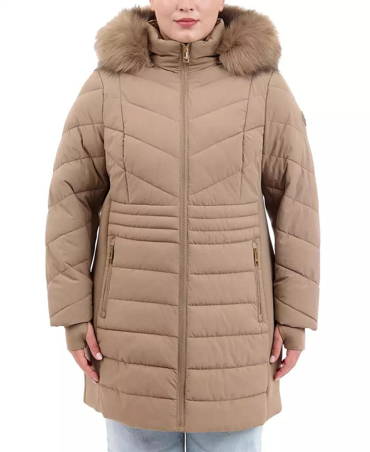 Plus Size Faux-Fur-Trim Hooded Puffer Coat, Created for Macy's