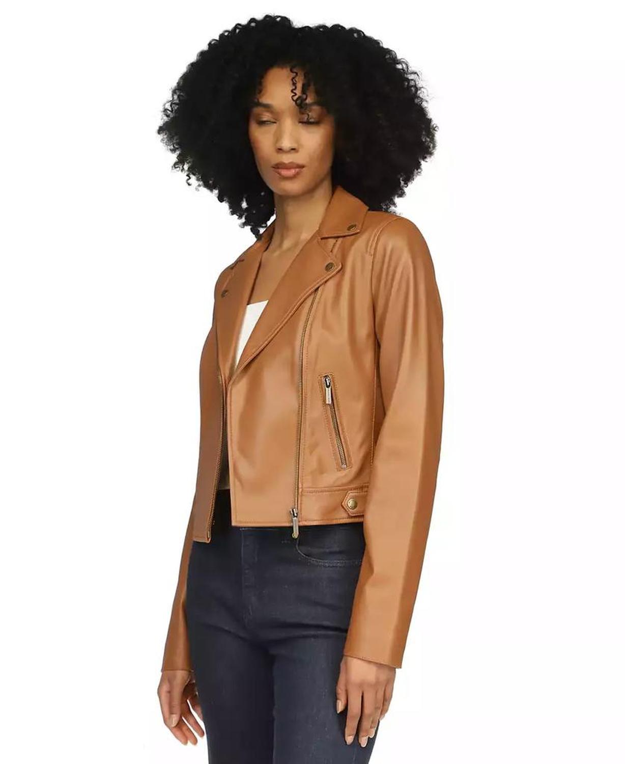 MICHAEL Women's Leather Moto Jacket