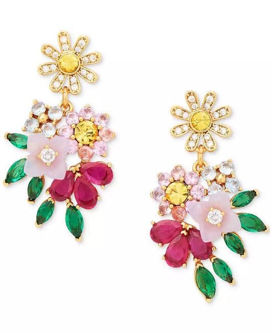 Bursting Blooms Gold-Tone Multi-Stone Drop Earrings