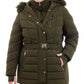 Plus Size Belted Faux-Fur-Trim Hooded Puffer Coat