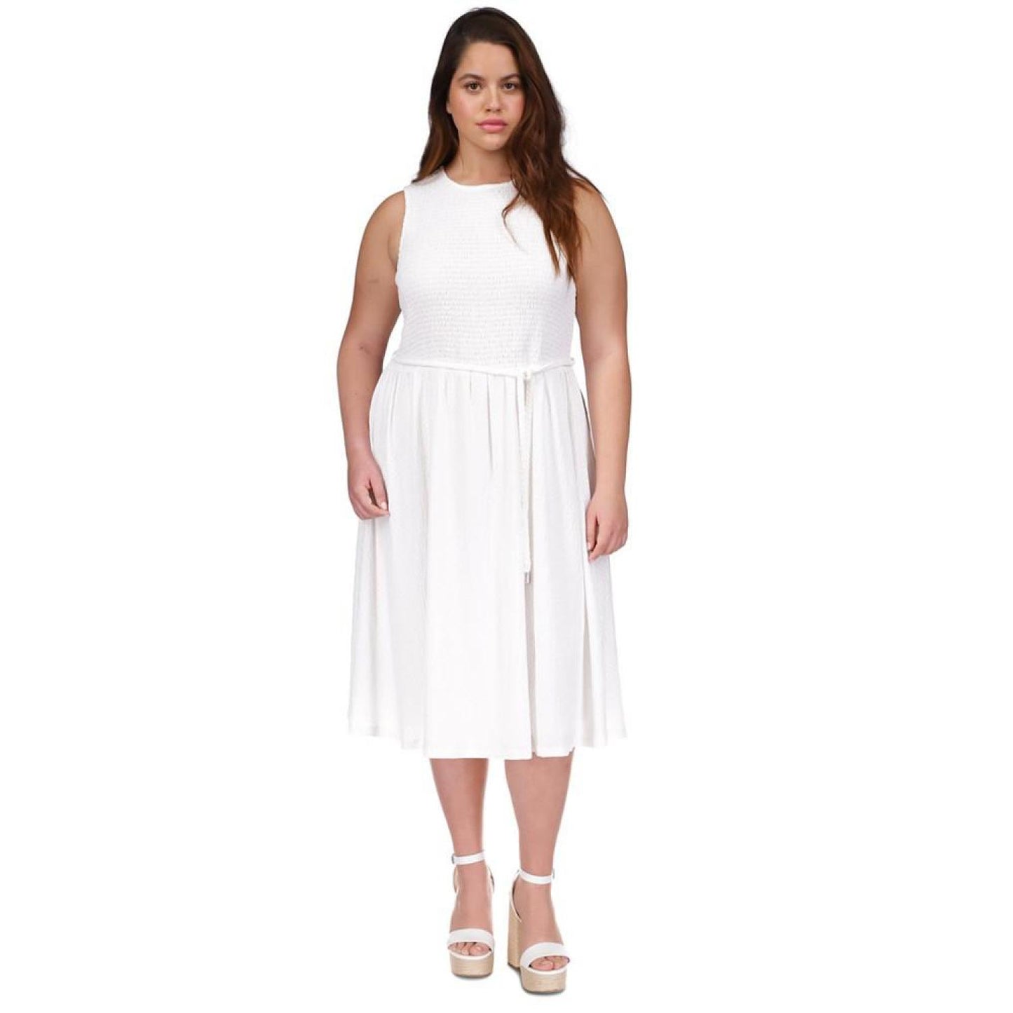 Michael Kors Plus Size Smocked Midi Dress