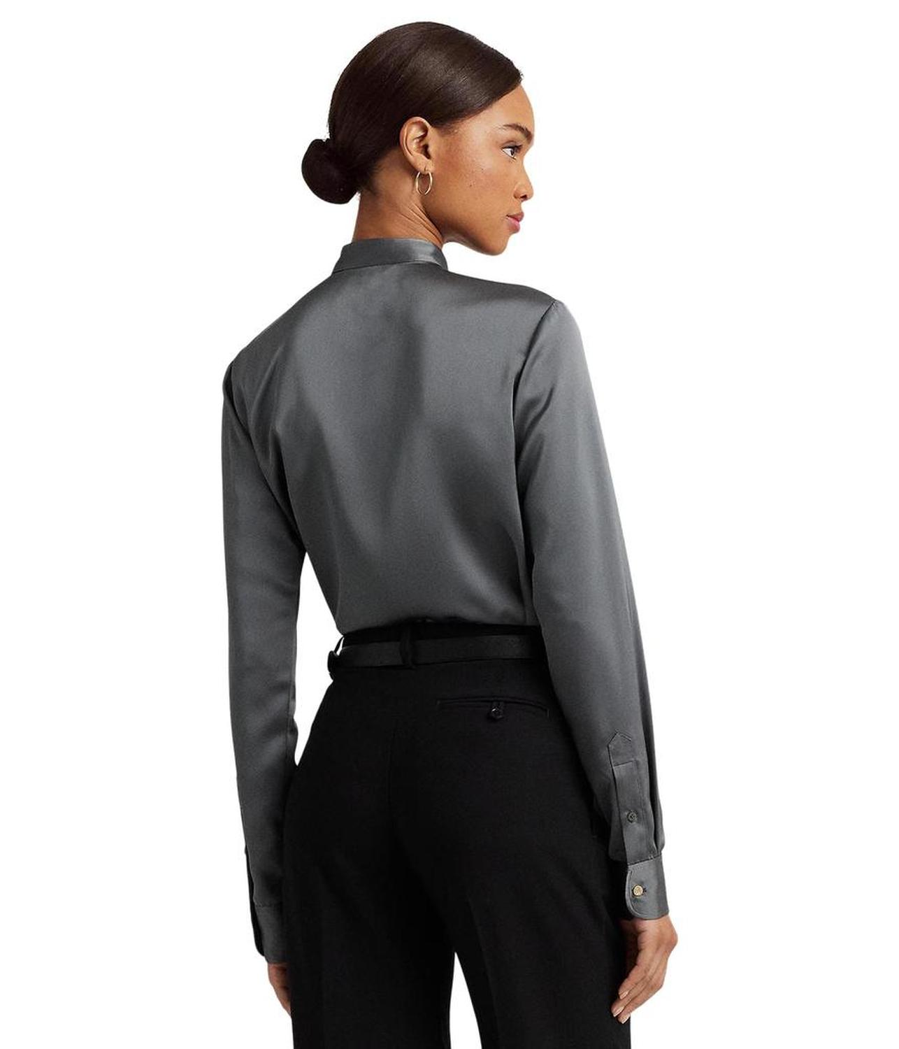 Ruffle-Trim Satin Charmeuse Shirt