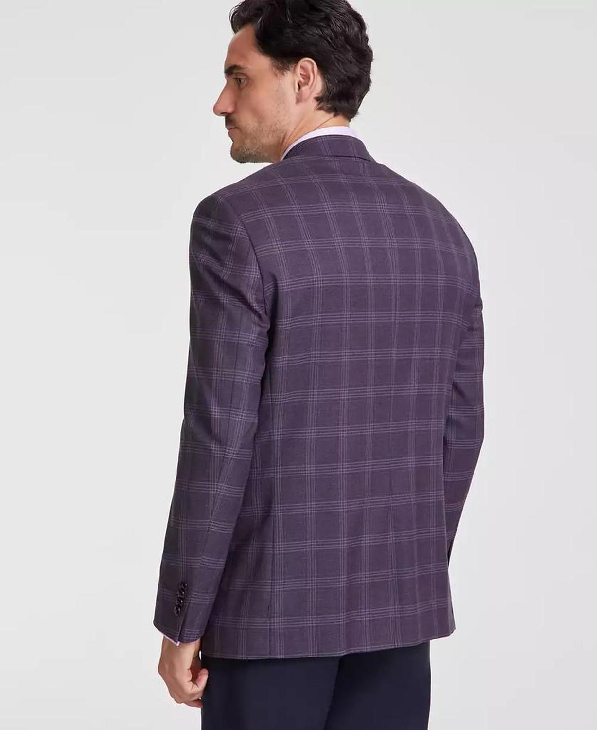 Men's Classic-Fit Burgundy Plaid Sport Coat