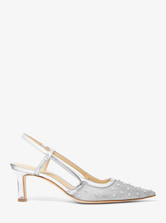 Alora Crystal Embellished Metallic Mesh Slingback Pump