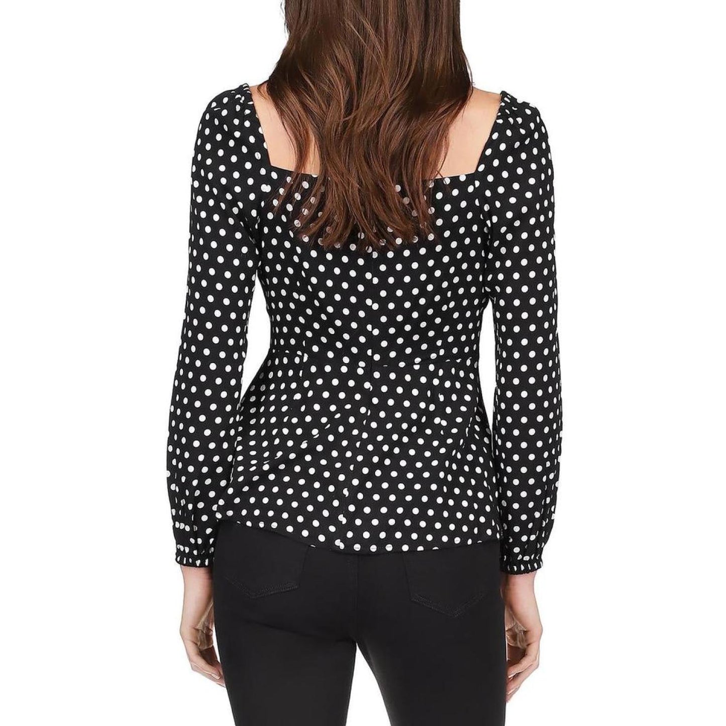 Womens Puff Sleeve Polka Dot Peplum Top