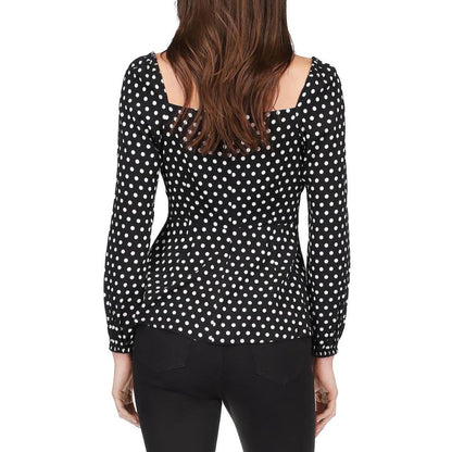 Womens Puff Sleeve Polka Dot Peplum Top