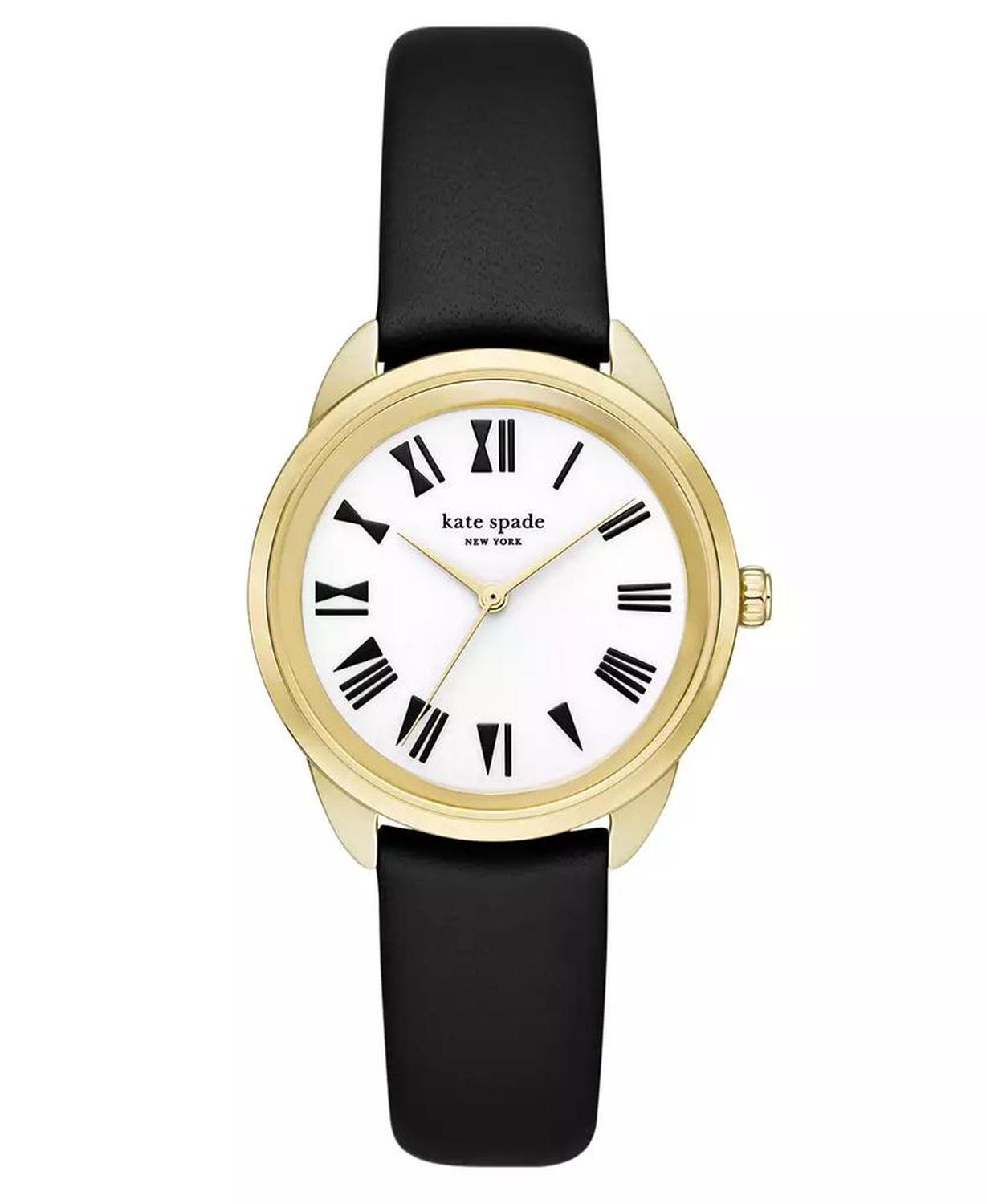 Women's Crosstown Three-Hand Gold-Tone Black Leather Watch 34mm