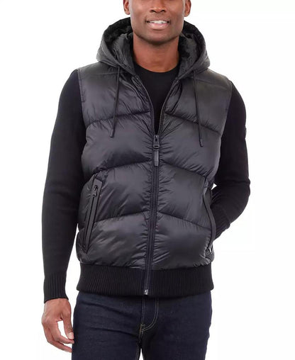 Men's Mixed-Media Hooded Zip Sweater Jacket