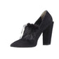 FENDI black suede black white mink fur front point toe chunky heel pump