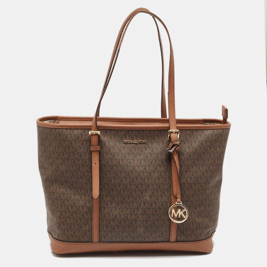 Brown Signature Coated Canvas Jet Set Travel Tote