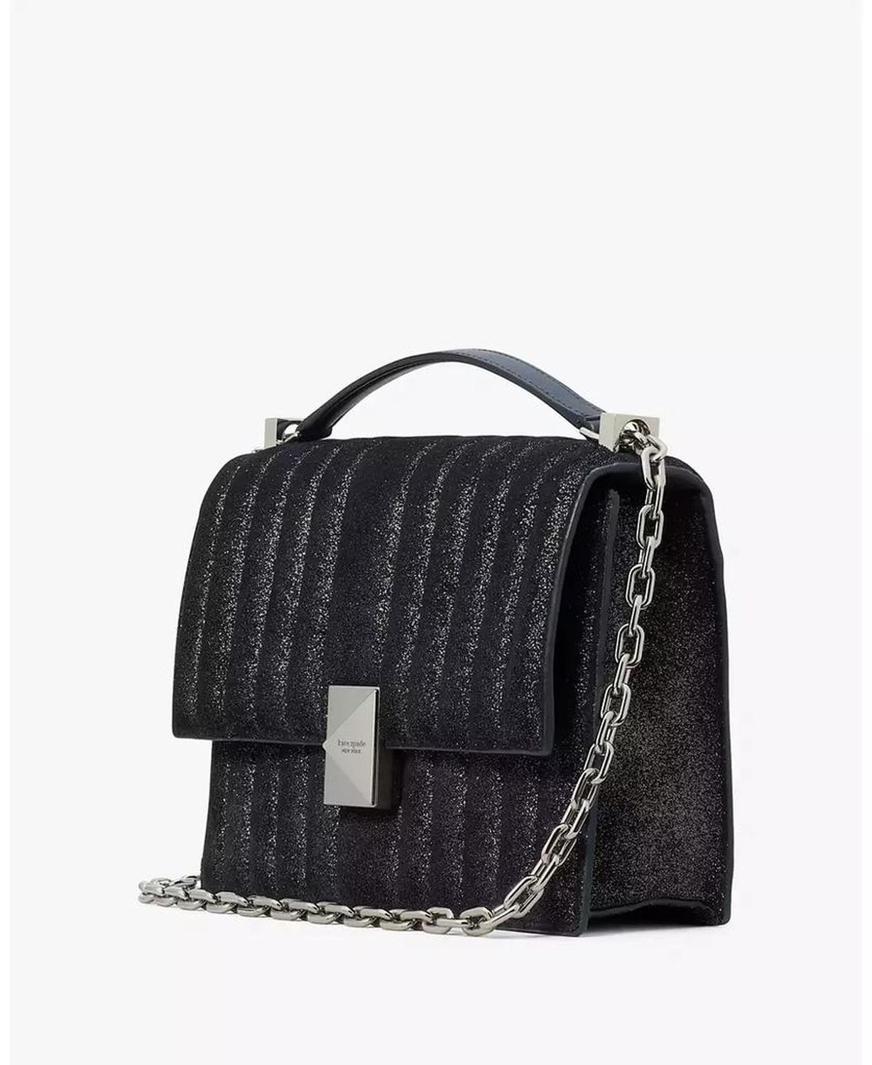 Deco Quilted Glitter Suede Chain Shoulder Bag