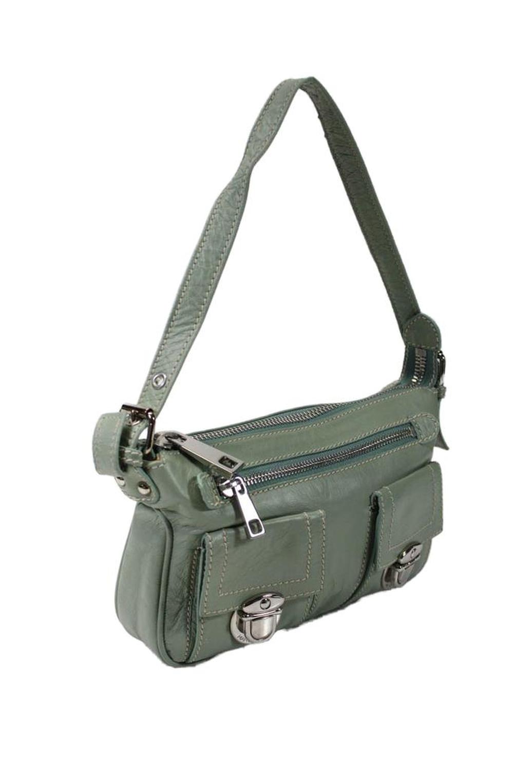 Womens Leather Silver Tone Hardware Shoulder Bag Sage