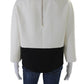 Max Mara Womens Wool Crepe Colorblock Print Mock Neck Top White Black