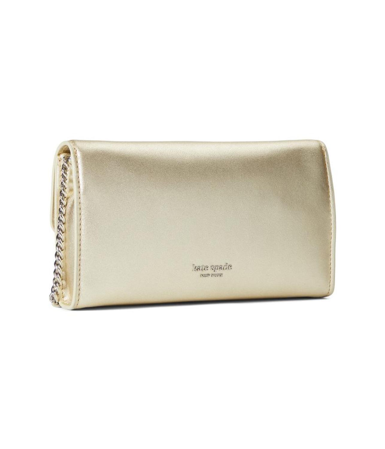 Bridal Buckle Metallic Smooth Leather Crossbody Clutch