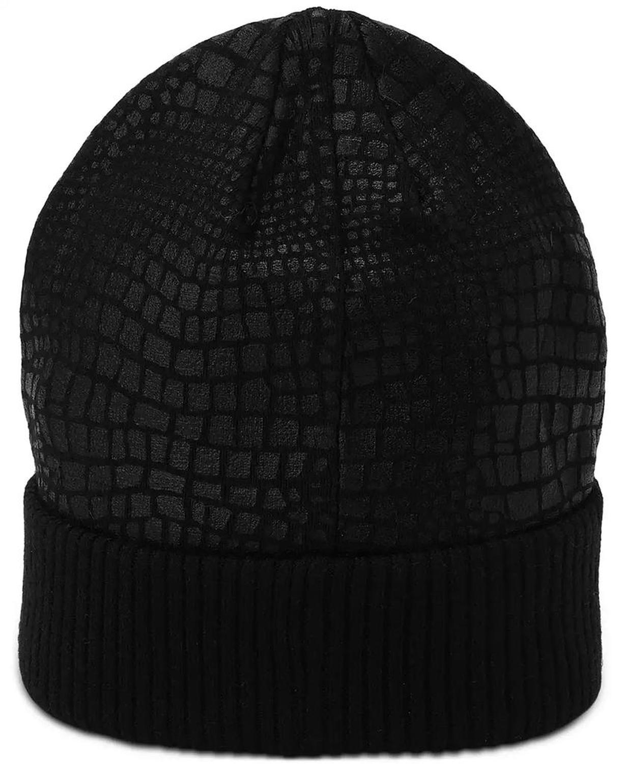 MICHAEL Logo Charm Ribbed Trim Croc-Embossed Beanie