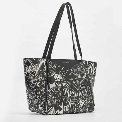 Michael Kors Black/white Leather Large Graffiti Whitney Tote