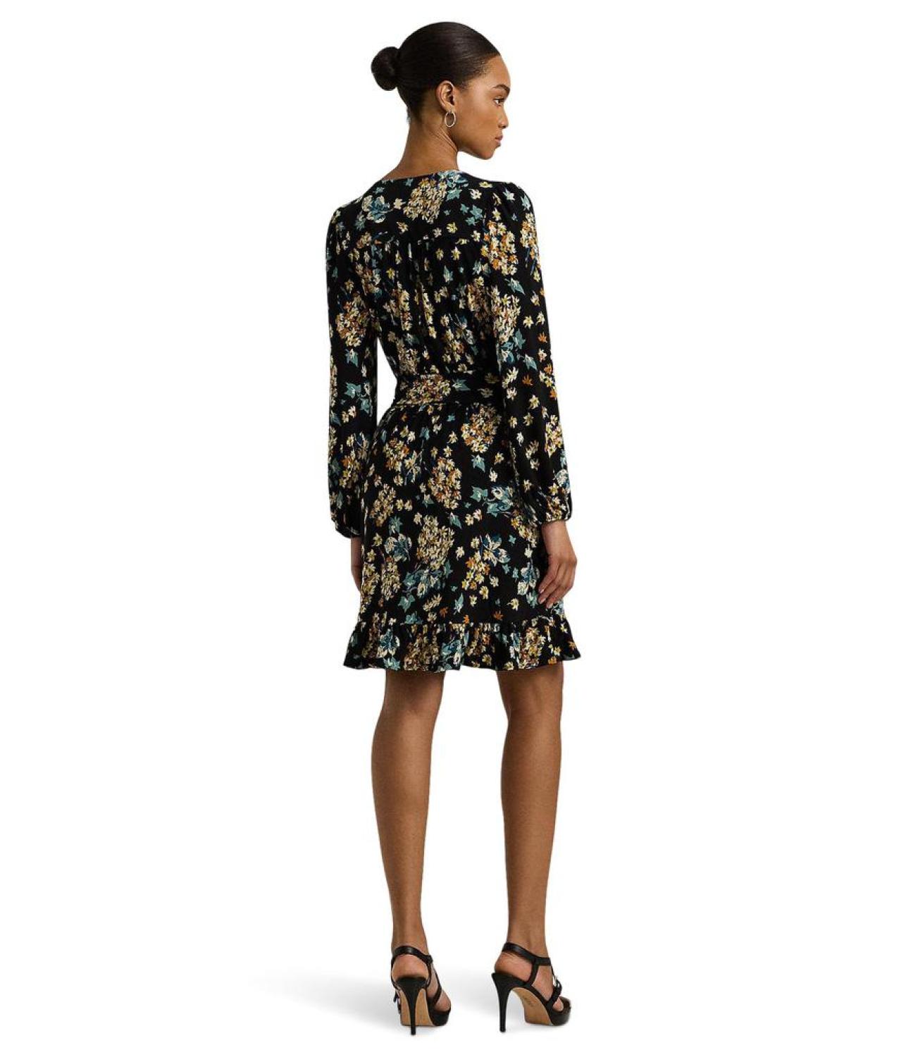 Floral Belted Stretch Jersey Dress