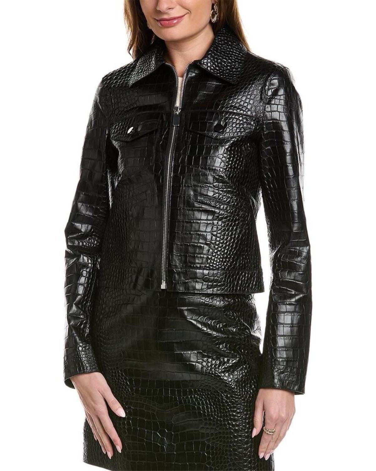 Michael Kors Collection Croc-Embossed Leather Jacket