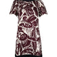 Tropical Print Shift Dress in Maroon Cotton