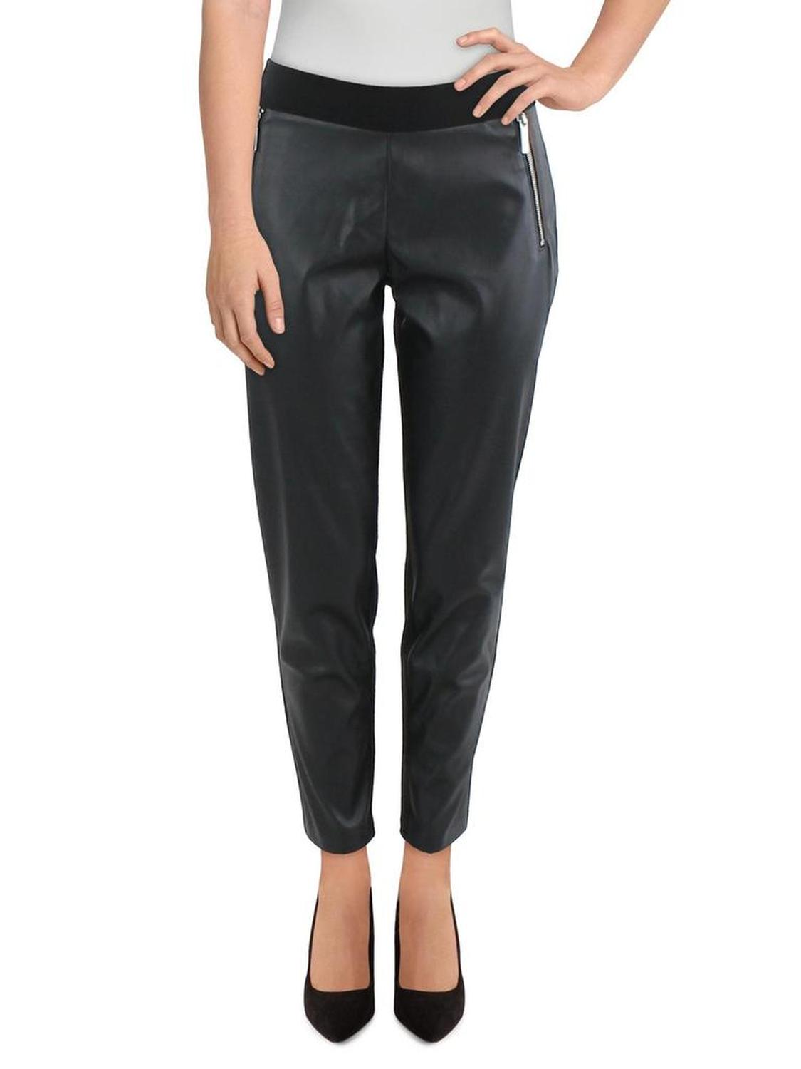 Plus Womens Faux Leather Ankle High-Waisted Pants