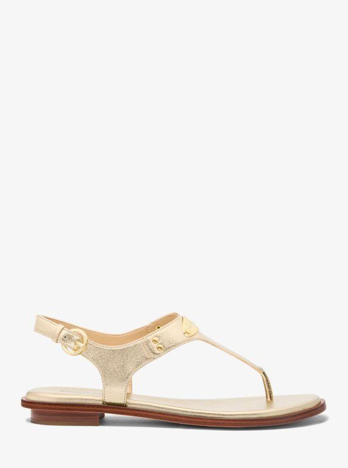 Metallic Logo Plate T-Strap Sandal