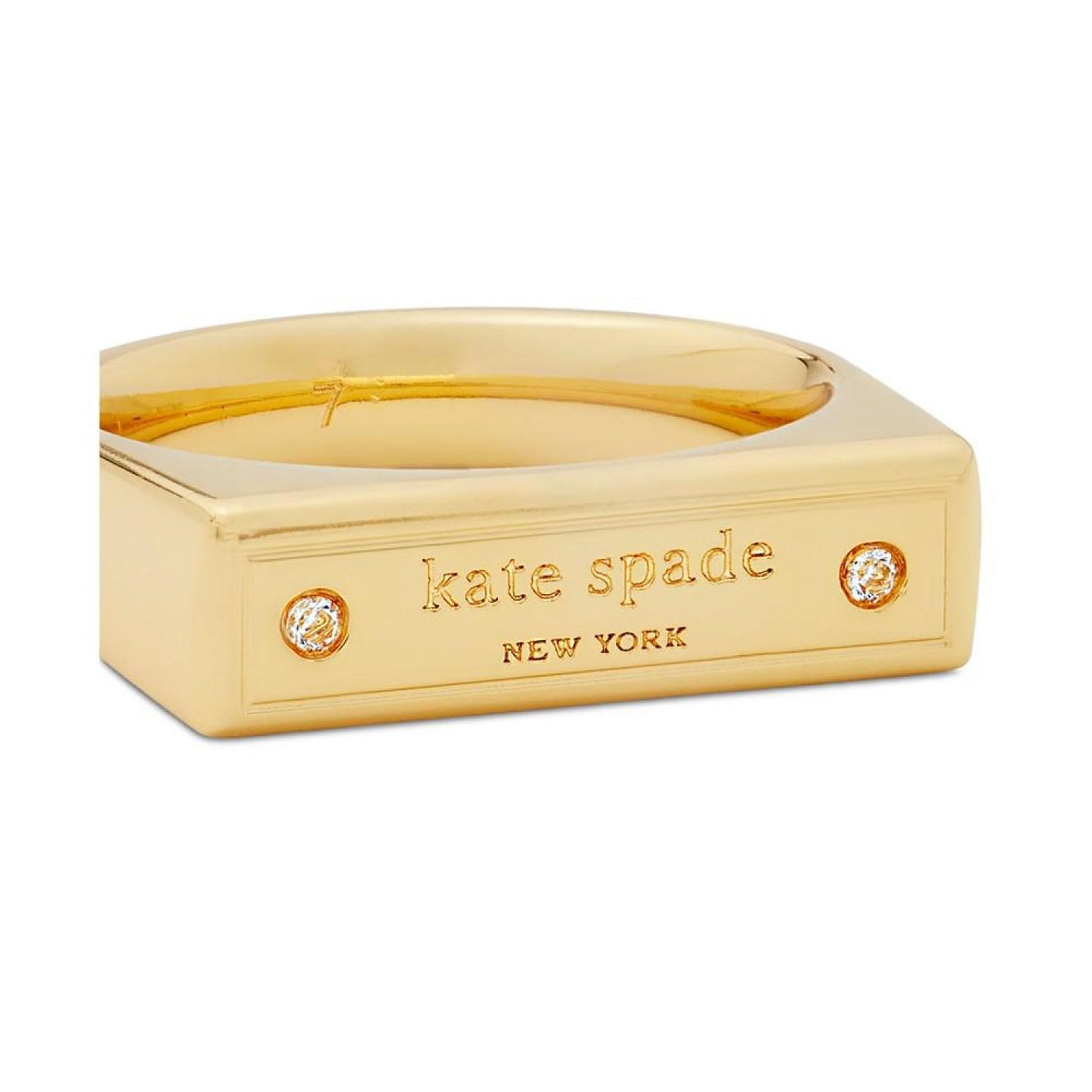 Gold-Tone Pavé Logo Bar Ring