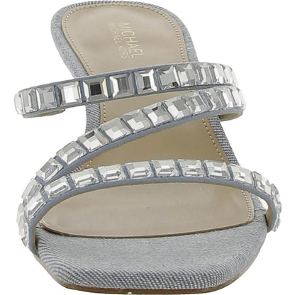 Celia Kitten Slide Womens Square Open Toe Crystal Strap Slide Sandals