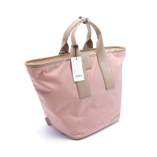 pink Nylon Leather Tote Bag