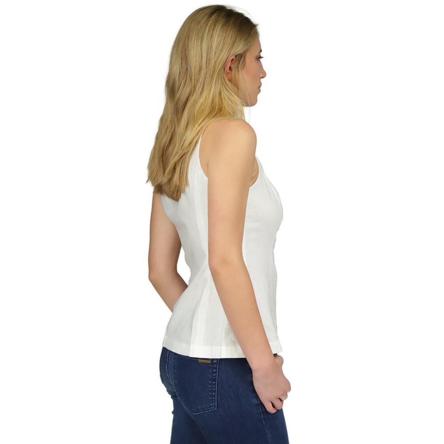 Women's Linen Sleeveless Button-Front Top