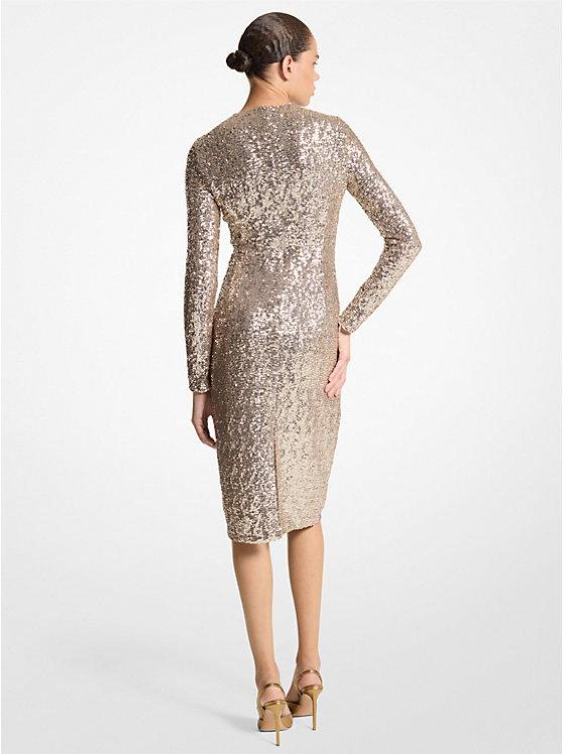 Sequined Stretch Tulle Sheath Dress