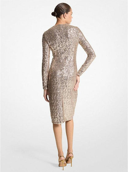 Sequined Stretch Tulle Sheath Dress