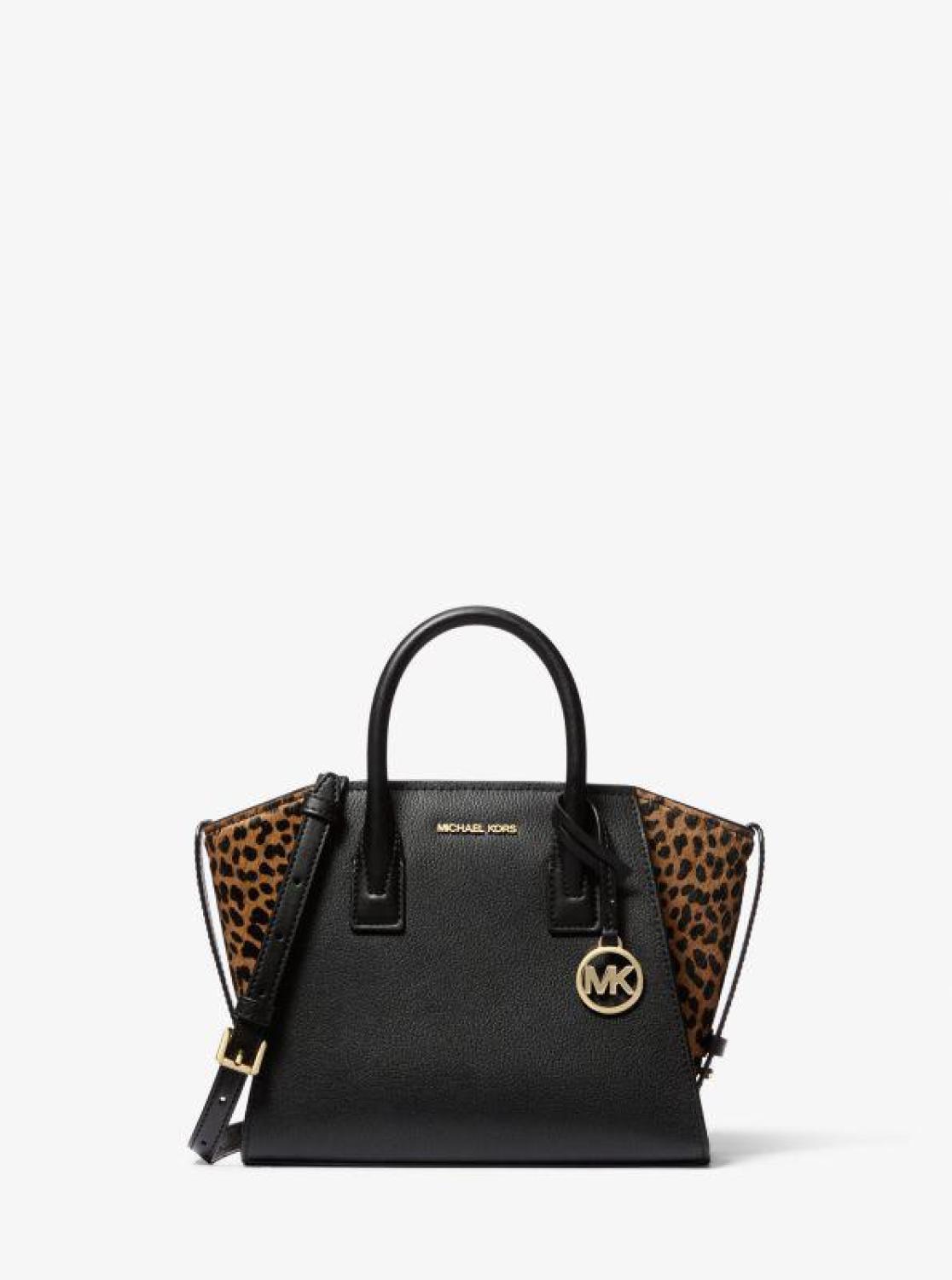 Avril Small Leather and Cheetah Print Calf Hair Satchel