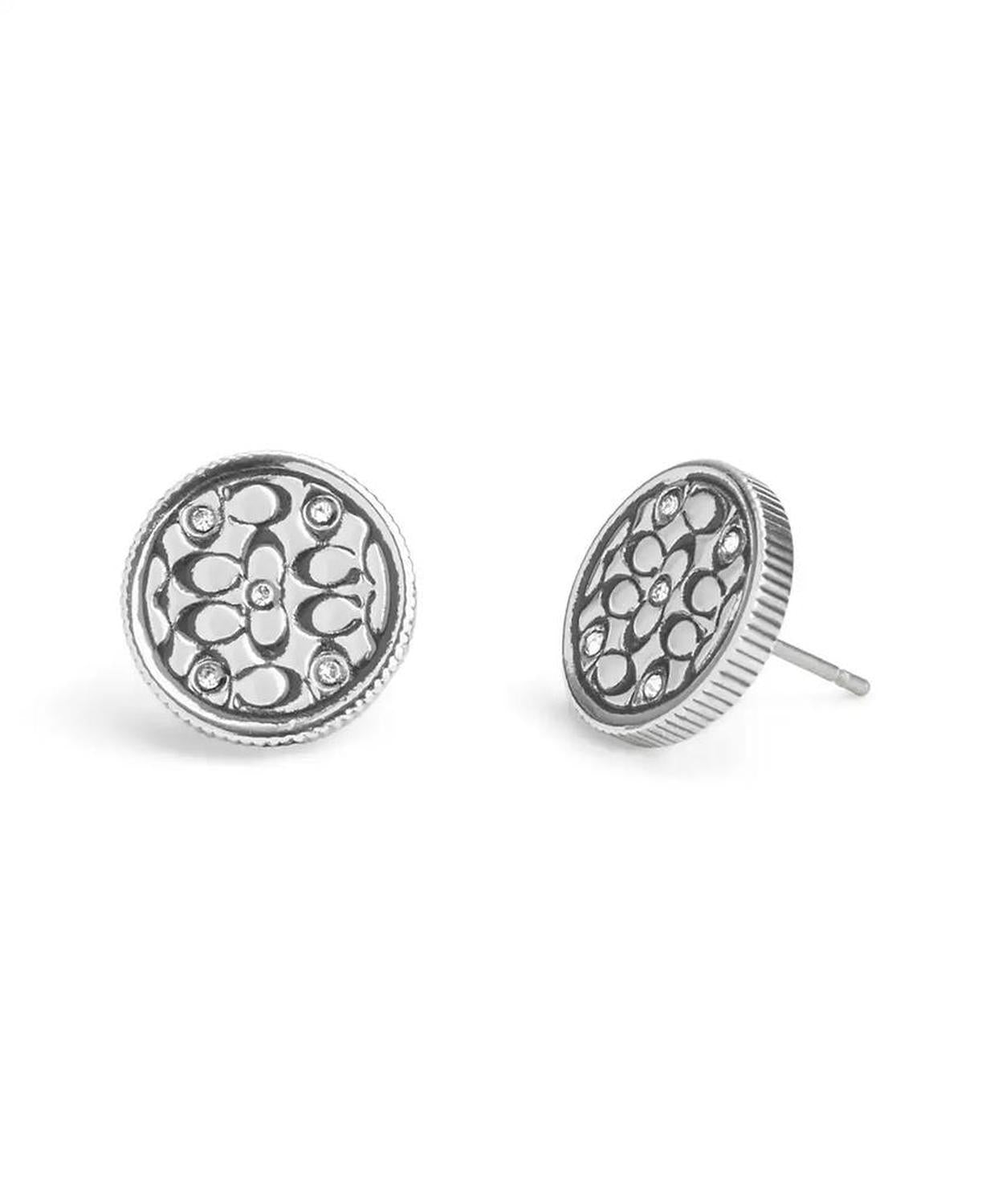 Faux Stone Signature Quilted Coin Stud Earrings