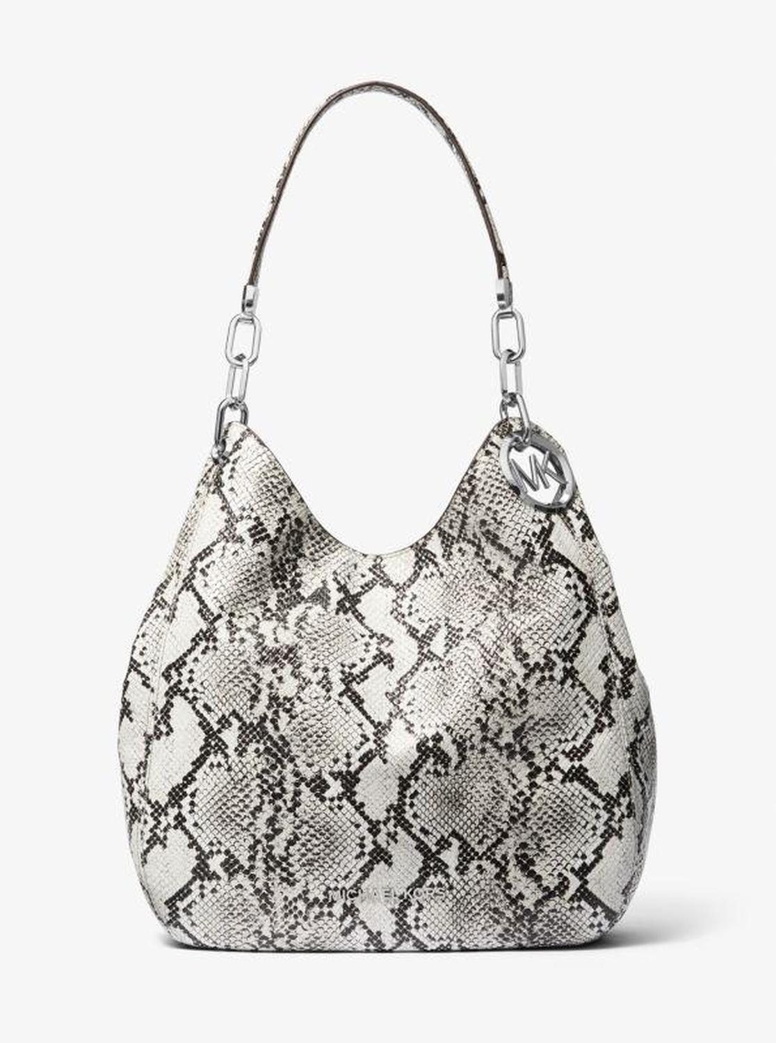 Lillie Large Snake Embossed Leather Shoulder Bag