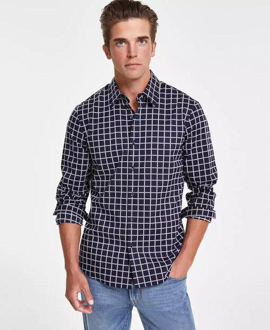 Men's Slim-Fit Stretch Windowpane Check Button-Down Shirt