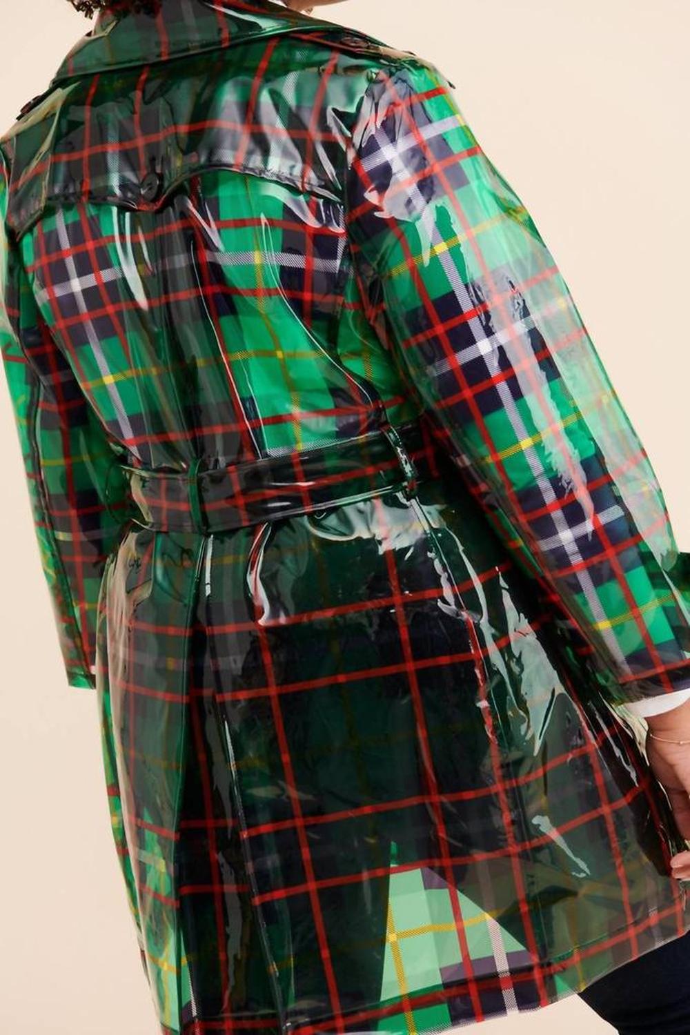 London Fog Plaid Raincoat In Green