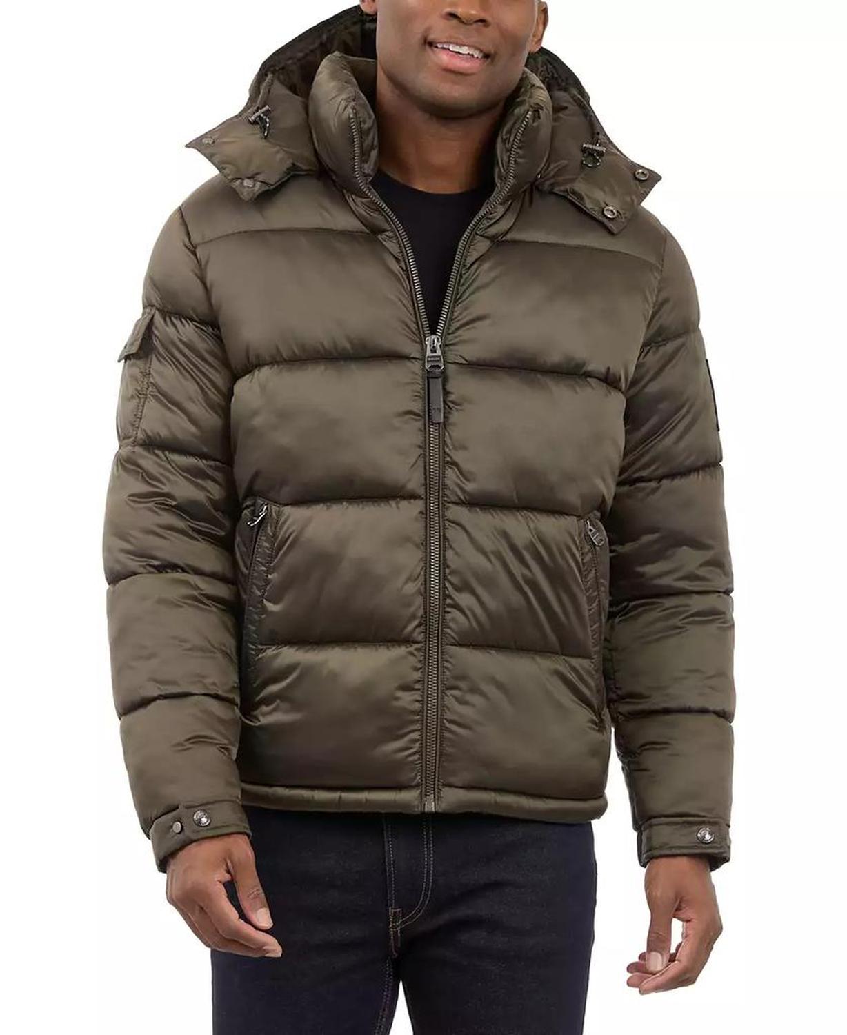 Men's Heavyweight Metallic Finish Hooded Puffer Jacket